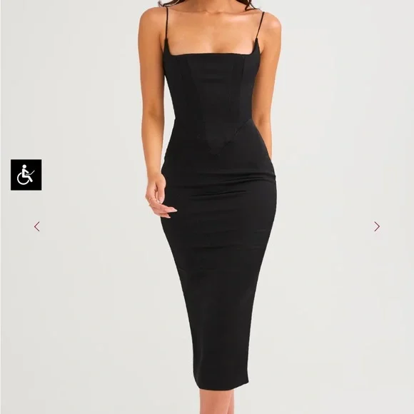 House of CB Anais Black Satin Pointed Corset Midi Dress - Picture 3 of 10